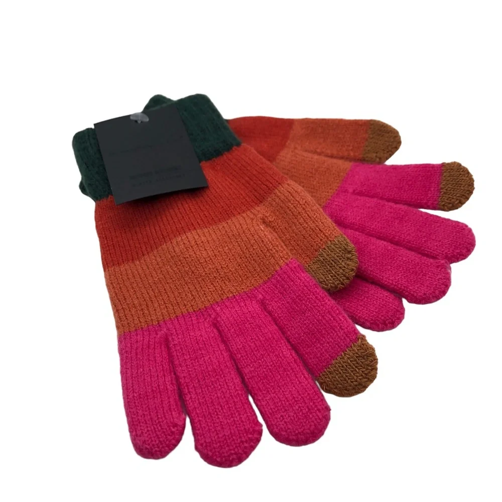 Do Everything In Love Color Block Fuchsia Stripe Pattern Gloves Winter Accessory